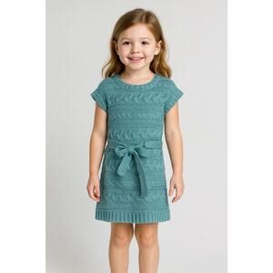 Janie and Jack Sweater Dress Girls 3T Cable Knit Acrylic Belted Tropical Teal